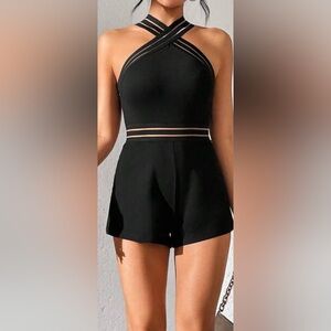 High Waist Black Romper Shorts with Comfortable Fit